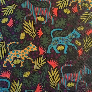 3 Servietten für Decoupage Getränke - Leoparden Dschungel Katzen Klein 25cm x 25cm ungefaltet