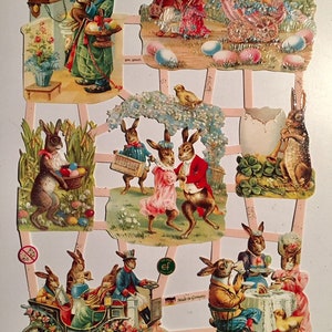 SCRAP RELIEFS Conejos de Pascua Vintage (1 hoja) #7349 Troqueles en relieve - Hecho en Alemania