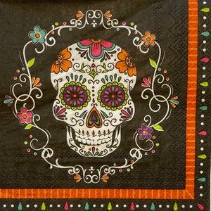 3 Decoupage Servietten - Vier Día De Los Muertos Day of the Dead Calavera Sugar Skulls, 13"x 13" Entfaltet