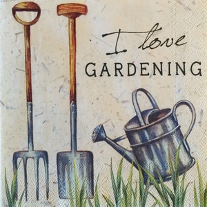 3 Decoupage Getränkeservietten, I Love Gardening Message, 10" x 10" Unfolded