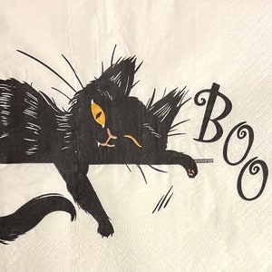 3 Decoupage-Servietten, Halloween Boo schwarze Katze, 33 cm x 33 cm ungefaltet
