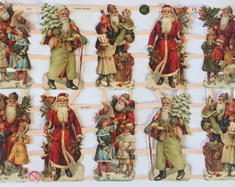 SCRAP RELIEFS 10 Vintage Primitive Santa Claus (1 sheet) #7313 Embossed Die Cuts - Ernst Freihoff GmbH Made in Germany