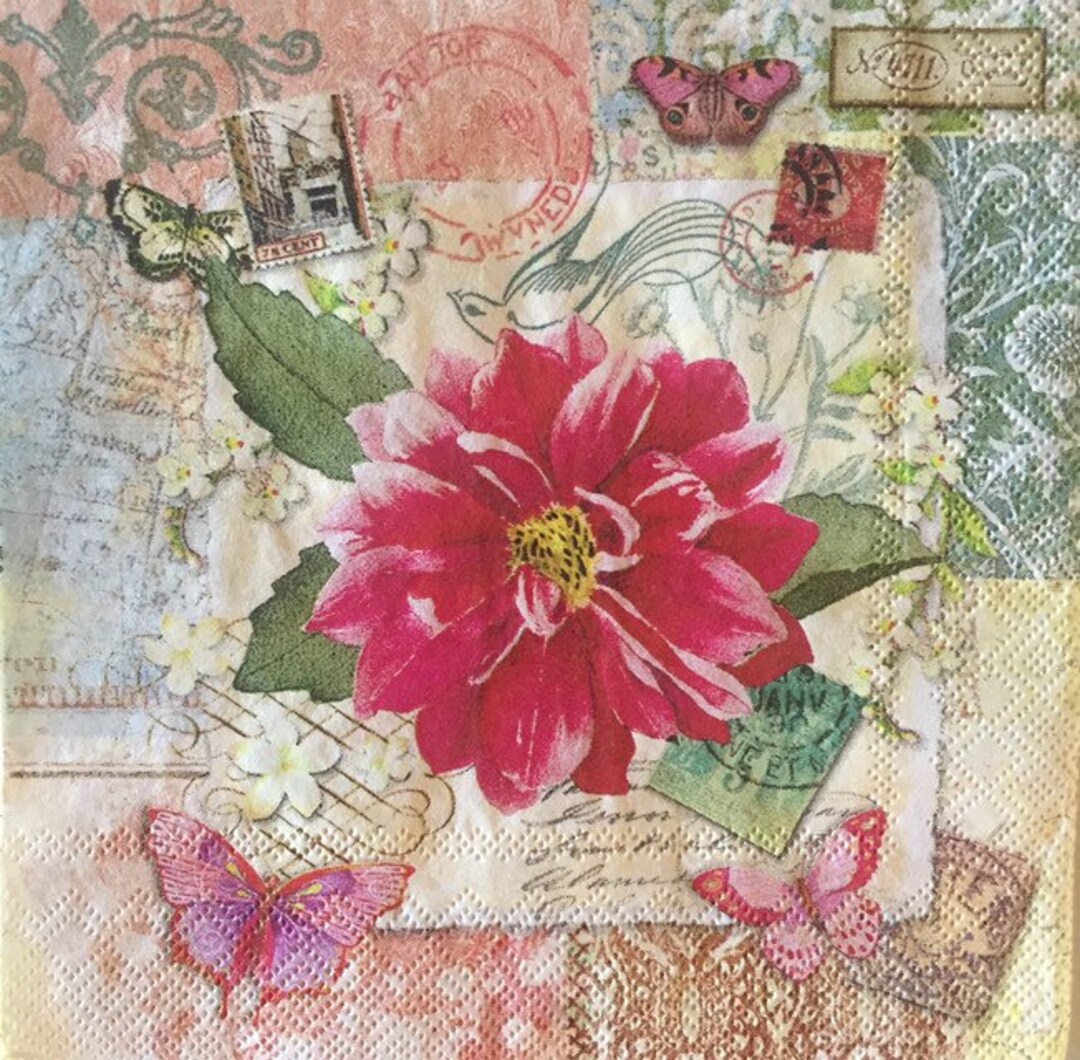 3 Decoupage Beverage Napkins Postcard Peony Collage 10 Etsy Singapore