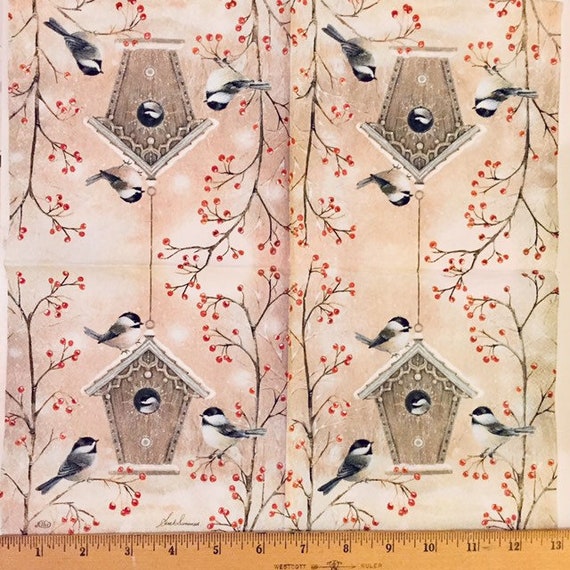 2 Serviettes en papier Oiseau Nichoir Decoupage Paper Napkins Winter Bird House 