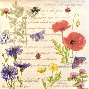 3 Decoupage Napkins, Flower Garden Poem Butterflies, 13&quot; x 13&quot; Unfolded