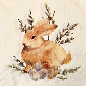 3 Servietten in Serviettenform, Osterhasenkätzchen, 33 x 33 cm, ungefaltet