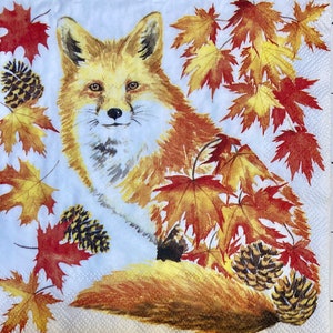 3 serviettes de boisson de découpage, Autumn Fall Fox, 10 » x 10 » dépliées
