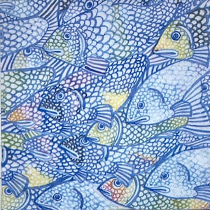3 Decoupage-Servietten, Fasana Fisch Zeichnung Blau 33 x 33 cm ungefaltet