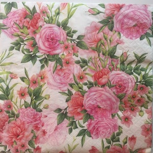 3 Servietten Servietten, rosa Rosen Zweige Blätter Blumen, 13 &quot;x 13&quot; ungefaltet