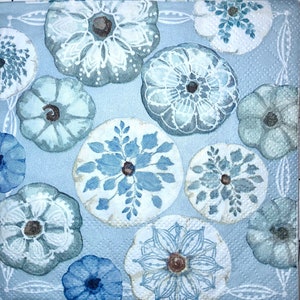 3 servilletas de bebidas Decoupage, erizos de mar decorativos conchas marinas blancas azules 10" x 10" desplegadas