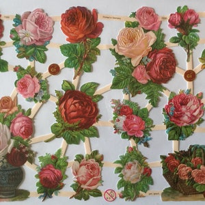 RELIEVES DE CHATARRA 16 Rosas Flores bonitas florales (1 hoja) #7330 - Troqueles en relieve - Ernst Freihoff GmbH Hecho en Alemania