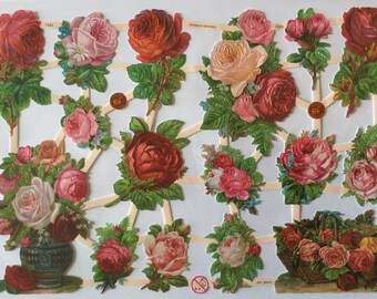 SCRAP RELIEFS 16 Roses Pretty Floral Blooms (1 sheet) #7330 - Embossed Die Cuts - Ernst Freihoff GmbH Made in Germany