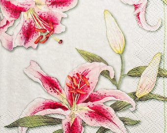 3 Decoupage Beverage Napkins, Silk Road Orienpet Easter Lily, 10" x 10" Unfolded