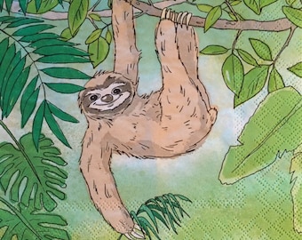 3 Decoupage Napkins, Sloth Lazy Life, 13" x 13" unfolded