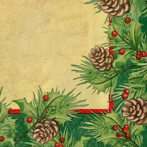 3 Decoupage Beverage Napkins, Holly and Pine Border, 10&quot; x 10&quot; Unfolded