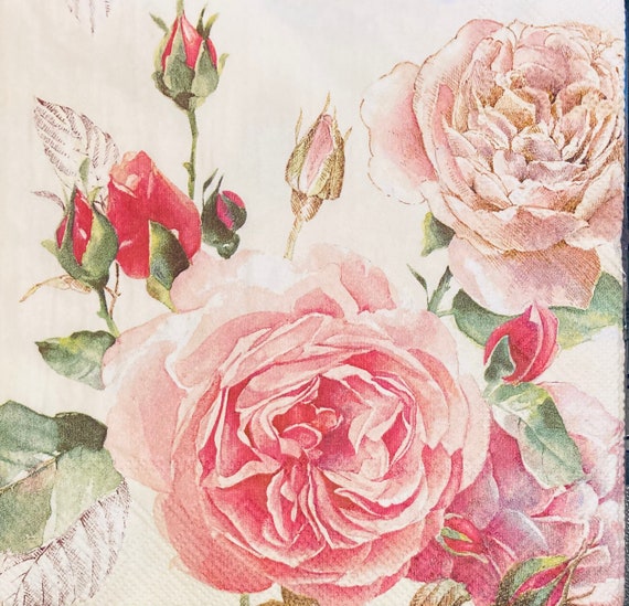 20 Stück Servietten Mit Rosenmuster | 3-lagig, 33x33 Cm | Pastellfarben Für Romantik, Valentinstag & Hochzeit
