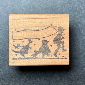 Vintage All Night Media Classic Winnie the Pooh Christopher Robin Siluetas Banner Sello montado en madera, 1.5" x 2" x 1"" Usado