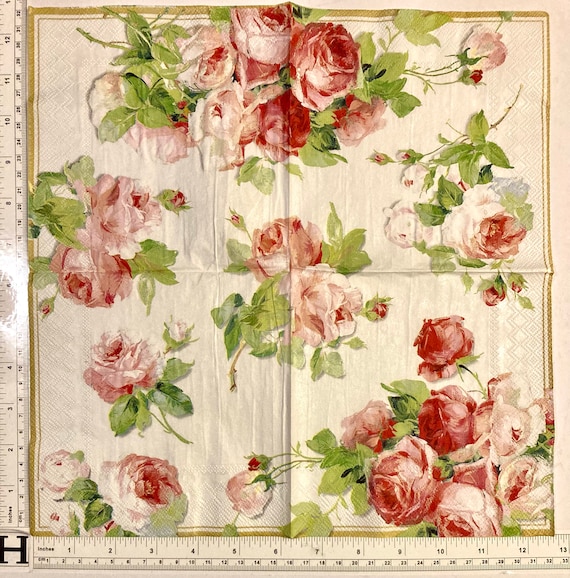 4 Decoupage Napkins with Roses and Hydrangea 3ply Floral Luncheon Paper  Napkins