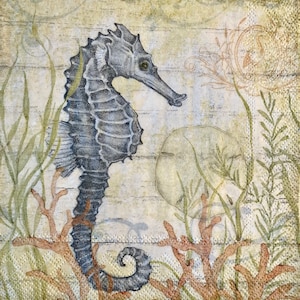 3 Decoupage Beverage Napkins, Blue Sea Horse 10&quot; x 10&quot; unfolded