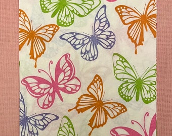 3 Decoupage Hostess Napkins, Pastel Stamped Butterflies Outlines, 13"x16" Unfolded