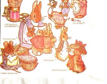 3 guardanapos de decupagem, autêntico vintage Beatrix Potter Peter Rabbit Tom Kitten, 13" x 13" desdobrado