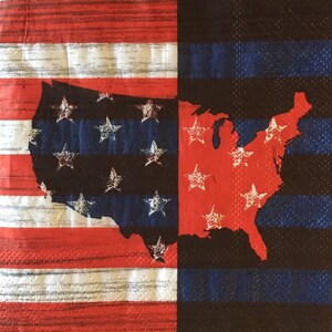 3 Decoupage Getränke Servietten, Sterne Streifen USA Karte von Amerika 10 "x 10"
