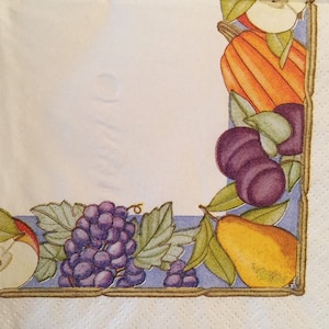 3 tovaglioli per bevande decoupage, autentico cornucopia di frutta vintage, 10" x 10" spiegati