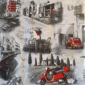 3 Decoupage Napkins - Italian Streets Collage 13&quot; x 13&quot; Unfolded