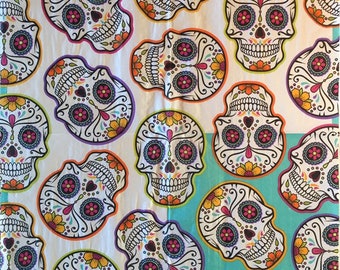 3 Serviettes de déjeuner de découpage - Día De Los Muertos Jour des Morts Calavera Sugar Skull Blanc Turquoise 13 » x 13 »
