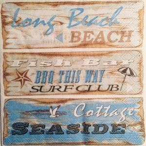 3 tovaglioli decoupage, segni di spiaggia estiva 13 " x 13 " dispiegati