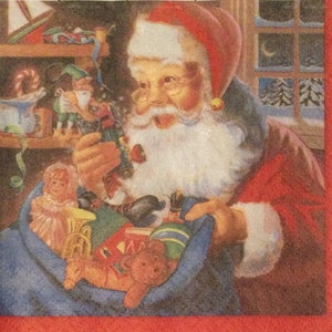 3 serwetki do napojów metodą decoupage, jeden warsztat Świętego Mikołaja, 10" x 10" po rozłożeniu
