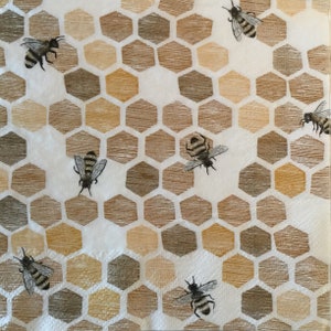 3 Decoupage Servetten Honingraat Bijen Bijen bijenkorf Blij om Bijen thuis, 13" x 13" Uitgevouwen