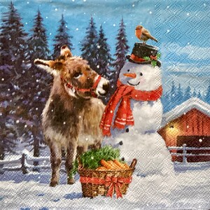 3 serviettes pour découpage, bonhomme de neige Donkey Friend carottes, 33 x 33 cm non plié