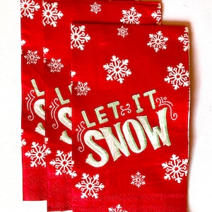 3 Decoupage Hostess Napkins - Red Holiday Let it Snow, 13&quot; x 16&quot; unfolded