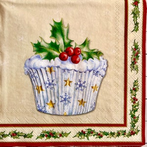 3 decoupage servetten, 4 kerstcupcakes 30 x 40 cm uitgevouwen
