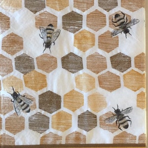 3 Decoupage Hostess Servetten Honingraat Bijen Bijen bijenkorf Blij om Bijen thuis, 16" x 13" Uitgevouwen