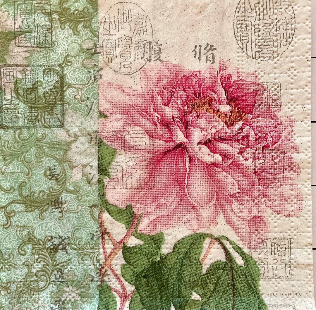 3 Decoupage Beverage Napkins Floral Zen Chinese Peony Etsy Singapore
