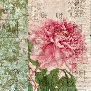 3 tovaglioli per bevande decoupage, peonia cinese floreale Zen, 25,4 x 25,4 cm aperto