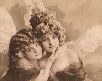 3 servilletas para decoupage, Sagen Vintage Dos Ángeles, 33 x 33 cm