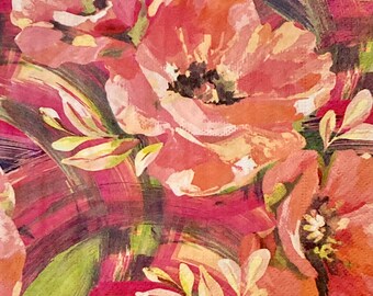 3 Decoupage Luncheon Napkins, Painted Vivid Flowers, 13"x13" unfolded