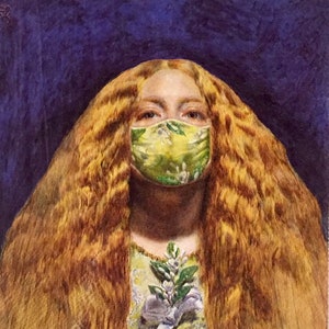3 guardanapos de decupagem, dama de honra usando máscara facial de tecido, 13" x 13" desdobrada