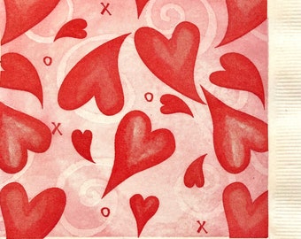 3 Decoupage Beverage Napkins, Hearts XOXO, 10" x 10" Unfolded