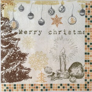 3 Decoupage Holiday CHRISTMAS MOSAIC Napkins, 13&quot; x 13&quot; unfolded