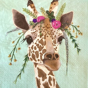 3 serwetki do decoupage'u, Claire Żyrafa z kwiatami 13" x 13" rozłożone