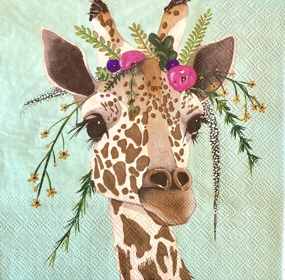 20 Servietten Mit Giraffe & Blumendesign – 33x33 Cm, 3-lagig, Für Tischdeko Oder Serviettentechnik