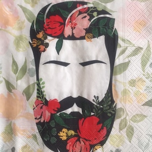3 Decoupage Napkins, Barba Hombre Flores, 13" x 13" Unfolded