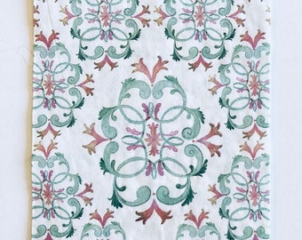 3 Decoupage Hostess Napkins, Pink Green Floral Wallpaper Pattern Design, 13"x16" Unfolded