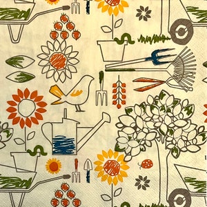 3 tovaglioli per decoupage, collage di giardinaggio felice 13 x 13 pollici aperto