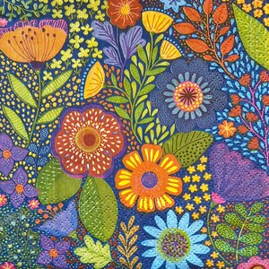 3 Decoupage-Servietten, bunte Boho-Blumen, ungefaltet 33 cm x 33 cm