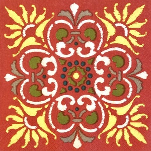 3 Decoupage Luncheon Napkins, Salsa Cayenne Red Tiles, 13&quot;x 13&quot; unfolded